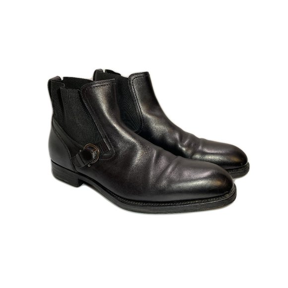 100% Authentic Salvatore Ferragamo Men's Black Leather Chelsea Boots US8 - Picture 1 of 10
